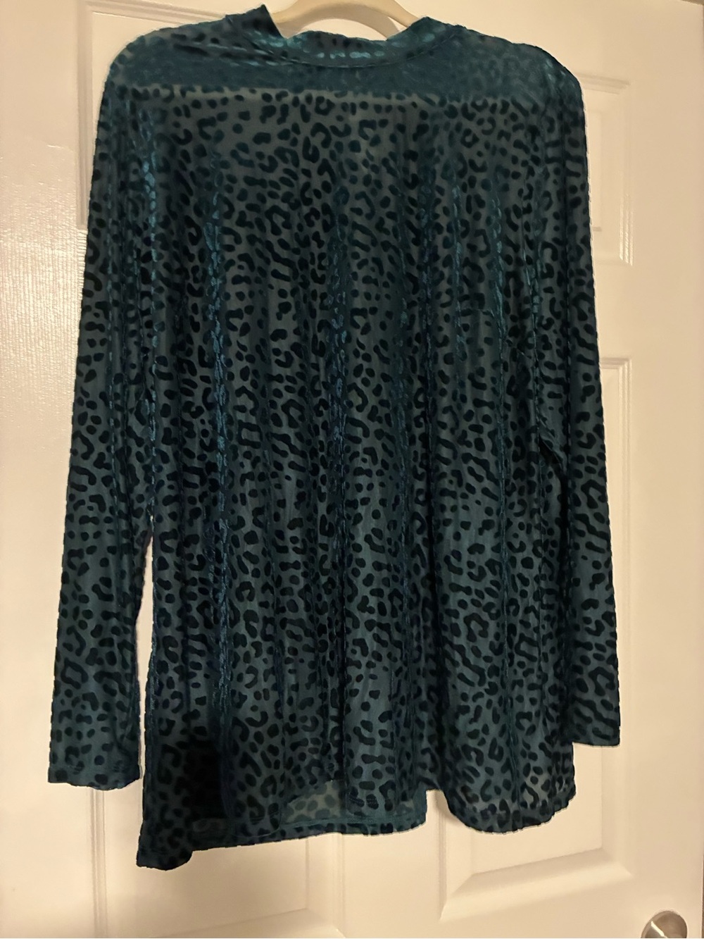 Lane Bryant Teal Velvet Burnout Leopard-Print Long Sleeve Tee